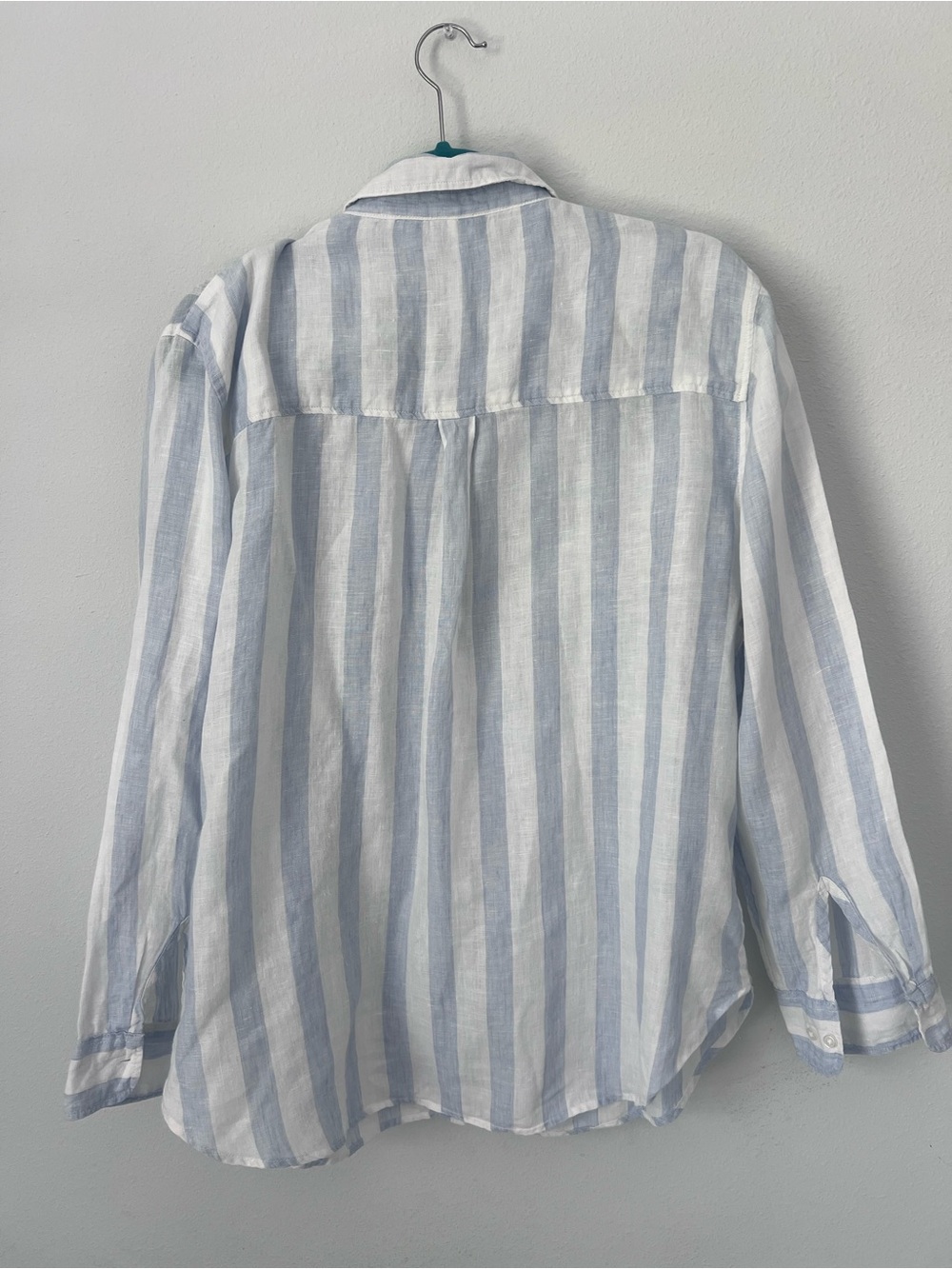 H&M 100% Linen Blue & White Striped Button Down Shirt Size L - Picture 4 of 4